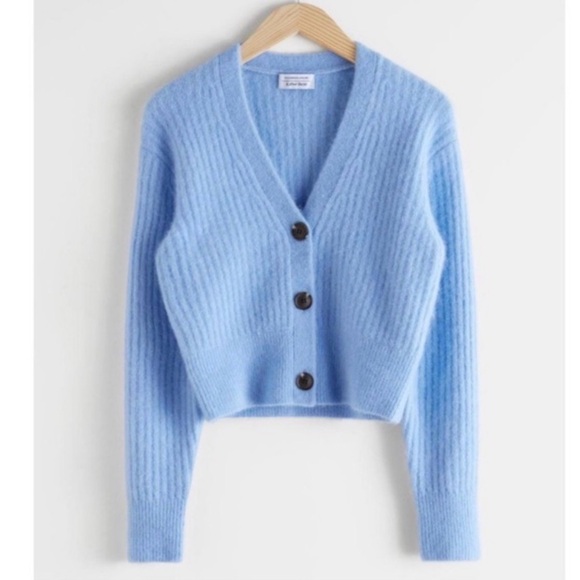 & Other Stories Wool Blend Alpaca Soft V-Neck Cardigan in Baby Blue Size XS - Picture 2 of 8